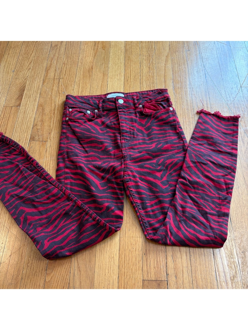 Y2K scene core grunge emo red zebra print skinny jeans